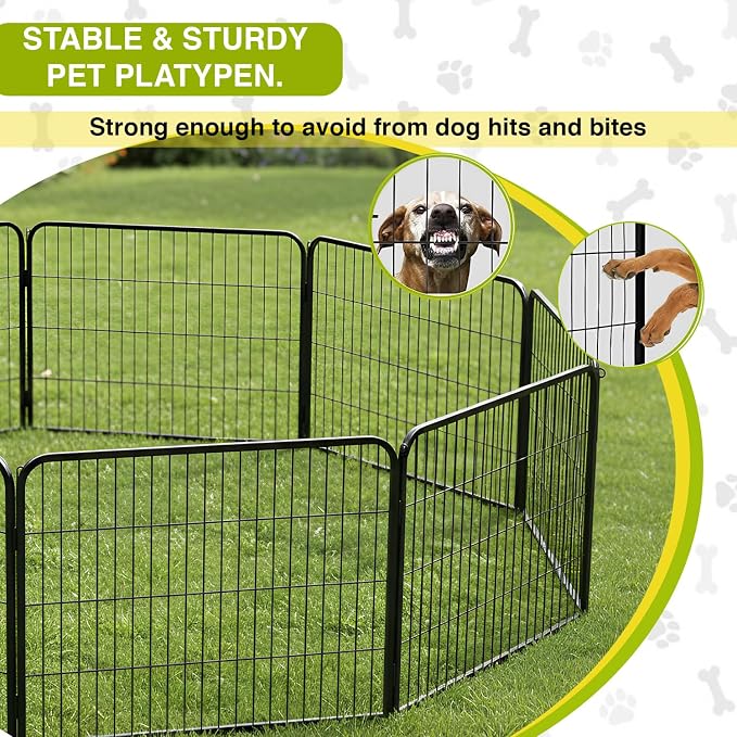 BestPet Dog Playpen 24 Inch 12 Panels Heavy Duty Metal Pet Exercise Pen Without Door Indoor Outdoor Fence Panels Anti-Skid Expandable Design