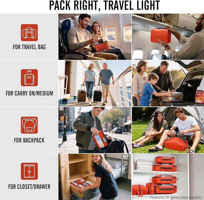 Veken 8 Set Packing Cubes for Travel Essentials, Suitcase Organizer Bags in 4 Sizes, Carry-On Luggage Accessories with Large Laundry & Hanging Toiletry Bag, Must-Have for Airplane, Road Trip & Camping