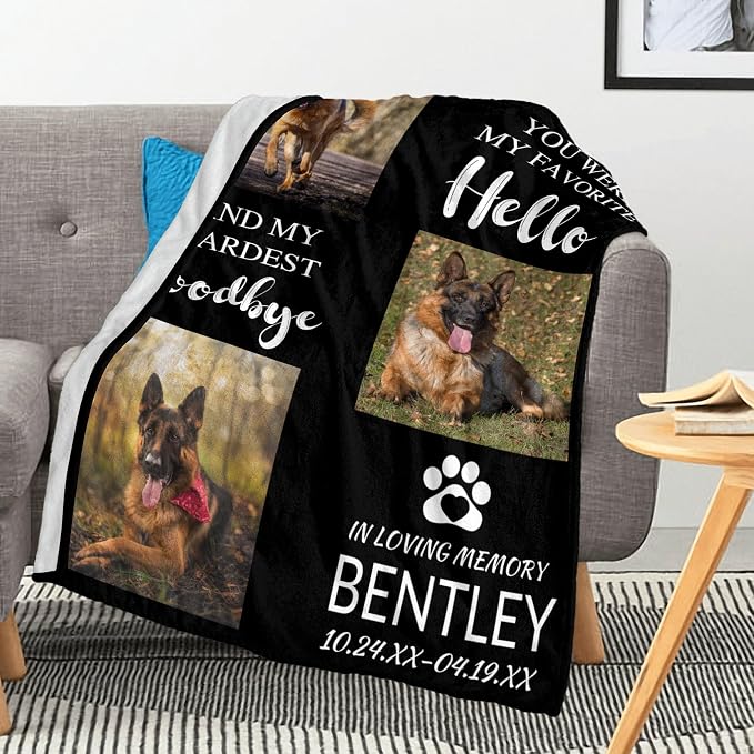 Personalized Dog Memorial Gifts Blanket with Picture Name, Pet Gift for Dogs Owners, in Loving Memory Photo Blanket, Dog Passing Away Gifts for Dogs Lovers