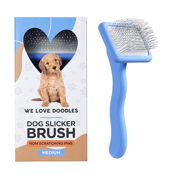 We Love Doodles Slicker Brush with Non Scratching Pins - Dog Brush with Coated Pins, Slicker Brush for Dogs Dematting, Grooming Brushes for Short Haired & Long Haired, Poodle & Goldendoodle (Small)