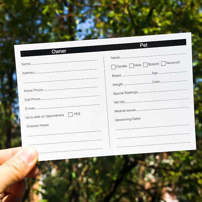 RXBC2011 105 Pack Pet Grooming Information Cards Dog Cat Grooming Customer Information Card Groomer Client Record Clip Cards