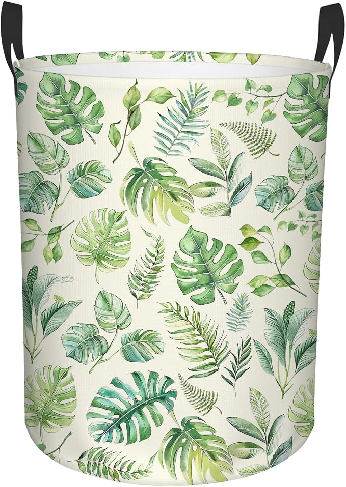 Green Laundry Hamper Boys Baby, Collapsible Nursery Laundry Basket for Bedroom, Round Waterproof Storage Bin with Handles for Toys, Storage Basket for Bathroom, Nursery Room Decor, 13.8x17.7in