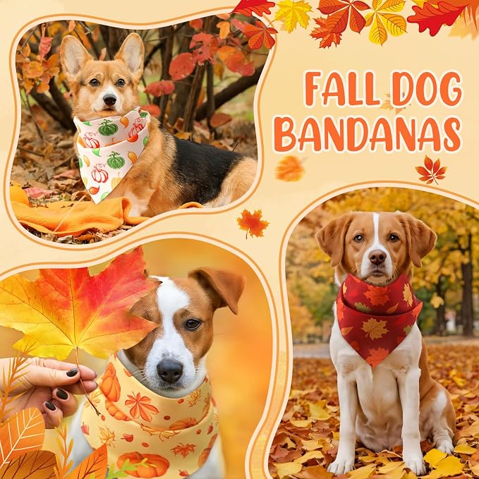 Abbylike 50 Pcs Fall Dog Bandanas Bulk, Autumn Harvest Pumpkin Pattern