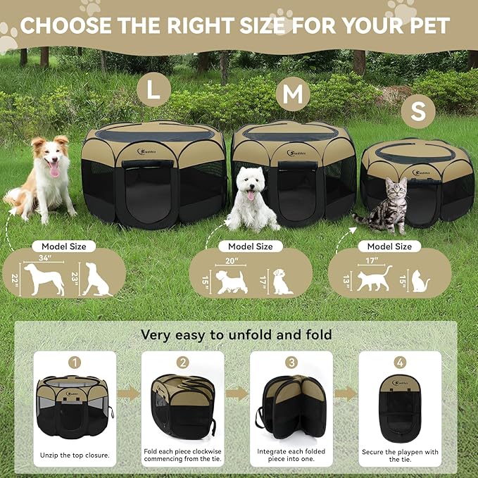 Siedihit Puppy Playpen for Small Dog Cat, Dogs Tent Crate Cage | Indoor/Outdoor, Portable Pop Up Dog Kennel with Carrying Bag for Rabbits(Black Khaki, Small)
