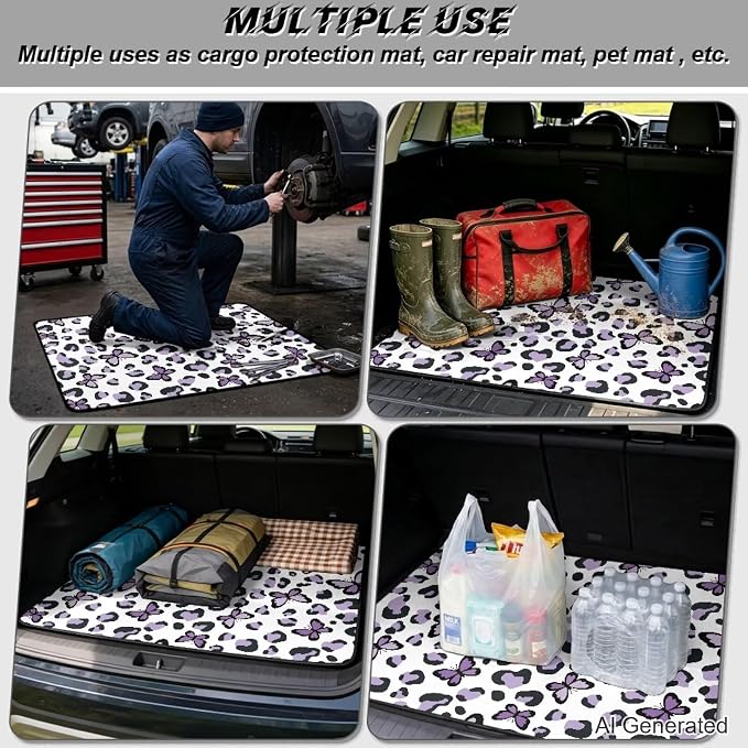 Leopard Print Pet Friendly Car Trunk Mat 29" x 39", Butterfly Pattern Non Slip Cargo Liner for Cars Trucks, All Weather Washable Durable Rear Trunk Liners