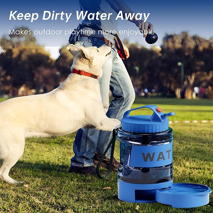 77oz Dog Water Dispenser, 2.2L Large Portable Dog Water Bottle with Pull-Out Drinking Bowl, BPA Free Leak-Proof Pet Travel Water Container for Camping, Hiking, Beach, Car Travel Essentials - Blue