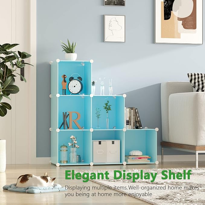 C&AHOME 6-Cube Storage Organizer Cube Shelf Closet Storage Bookcase, Blue | Stackable Cubby Storage, Bookshelf, Portable Plastic Storage Closet Organizer, DIY Modular Shelving Units for Home, Wardrobe