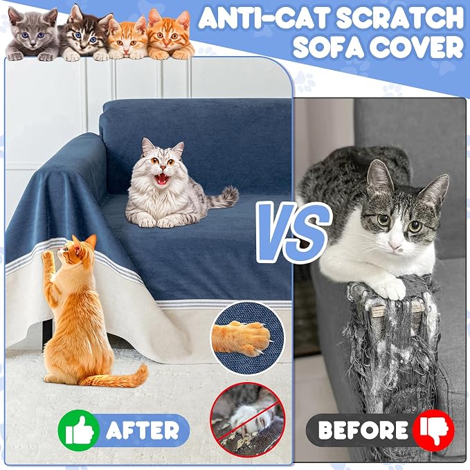 Loiion Cat Scratch Proof Furniture Protector Waterproof Sofa Cover 118"x91" | Pet-Friendly Couch Protector, Anti-Scratch & Anti-Slip Sofa Cover For Cats Dogs Kids, Machine Washable