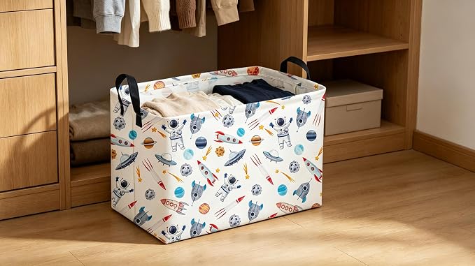 Sanjiaofeng Rectangular Astronaut Basket,Dirty Clothes Basket,Party Baskets,Space Room Decor(Rocket)