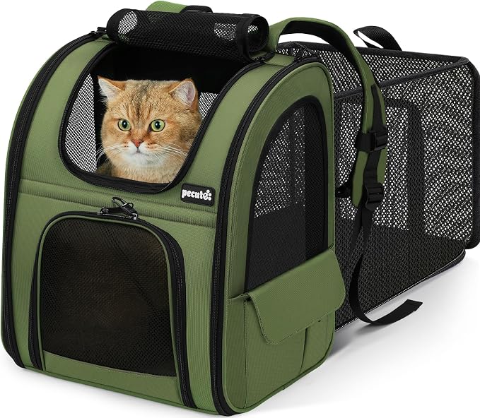 pecute Pet Backpack Expandable, Cat Carrier Backpack with Breathable Window | Durable Oxford Cloth, Lockable Zipper,Use for Pet Under 11 lbs to Travel