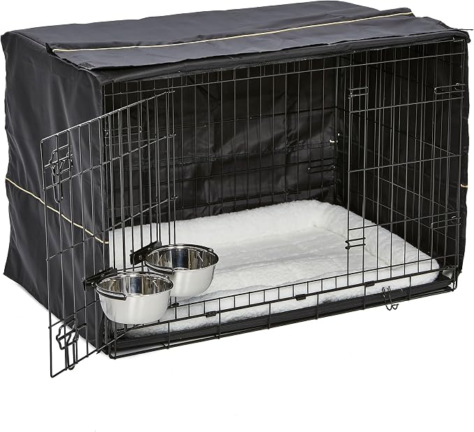 MidWest Homes for Pets Intermediate Double Door iCrate Starter Kit, 36-inch Dog Crate Bundle for Medium to Large Breeds, Includes Cage, Pet Bed, 2 Bowls and Privacy Cover