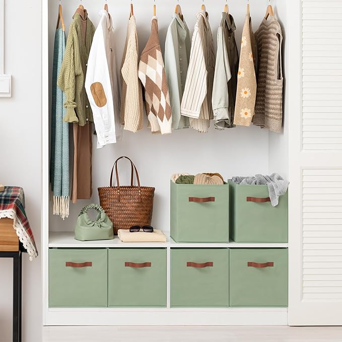 GRANNY SAYS 13 Inch Storage Cube Organizers, Sage Green, 6-Pack | Collapsible Storage Boxes with Thickened Base Plate, Sturdy Handles, Decorative Cube Storage Bins for Shelves, Closet