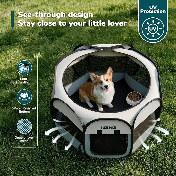 Dog Cat Playpen, Portable Puppy Pet Crate Indoors for Small/Medium Dogs Cats Rabbits, Foldable Dog Cage Enclosure for Outdoor, Pop Up Dogs Tent Kennel with Carrying Case, Grey