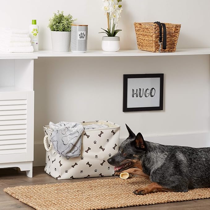 Bone Dry Pet Storage Collection Paw and Bone Print, Medium Rectangle, 16x10x12, Dark Brown