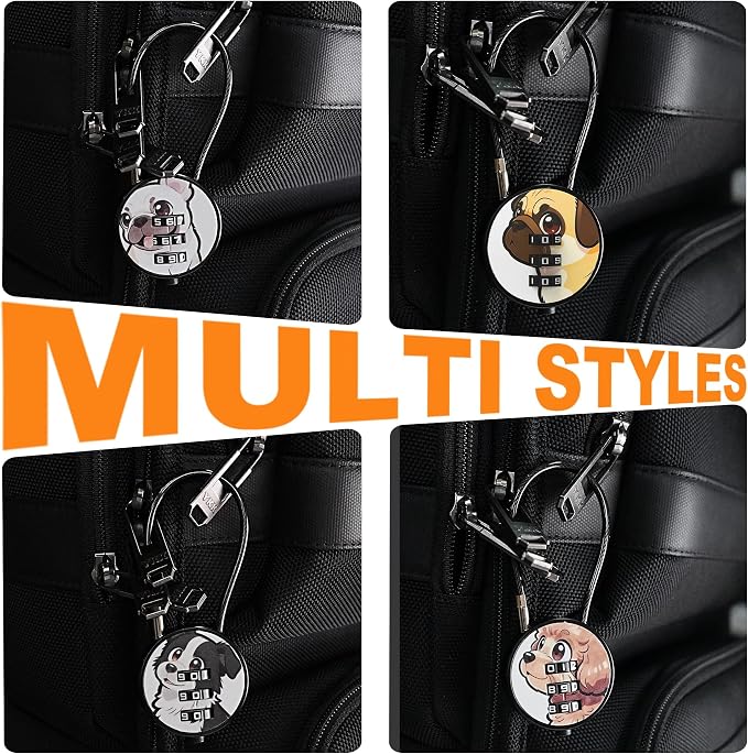 Small Combination Lock for Luggage, Gym Locker, Backpack Bag Zipper, Mini Combo Lock with Code, 5.12 Inch Steel Cable Padlock for Travel Suitcase (4-Dog, Mini)