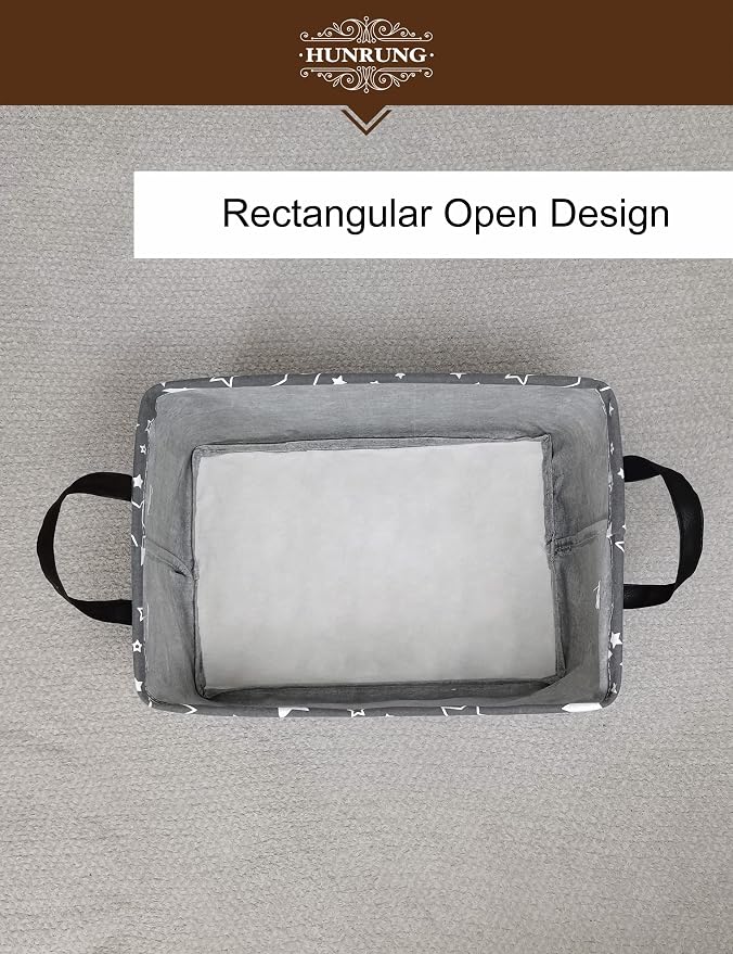 Rectangle Foldable Storage Basket Handles For Home, Grey star | Waterproof reinforced handles, perfect for shelf use, organizes clothes, daily items and pet supplies