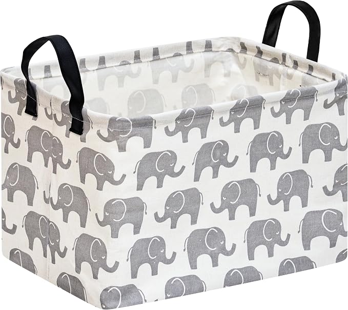 Baby Storage Basket Nursery Box Laundry Hamper Organization Bins for Toys and Clothes with Handles (Elephant)