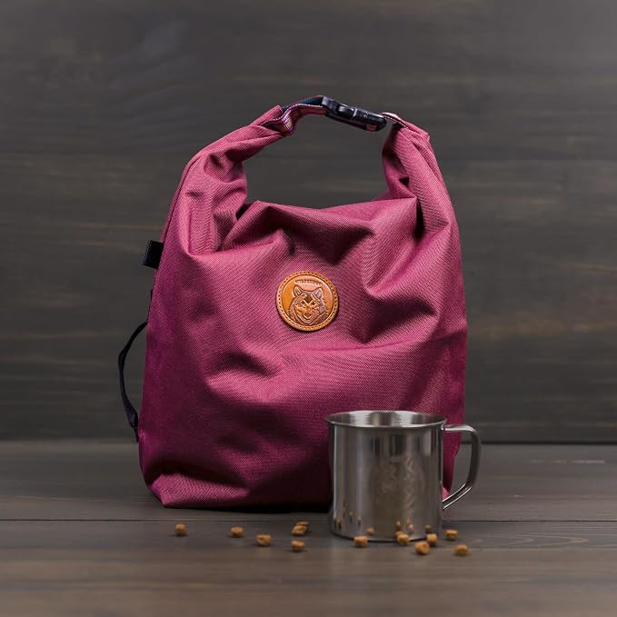 Wilderdog Doggie Bag - Water Resistant, Portable Kibble Carrier & Stainless Steel Mug - Huckleberry