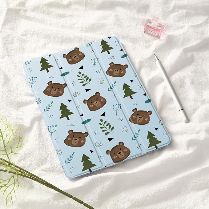Cute Bear Case for 7.9" iPad mini 4/iPad mini 5, Clear TPU Smart Stand Back Cover with Pencil Holder, Auto Wake/Sleep Foldable Four-Corner Shockproof Protective Case