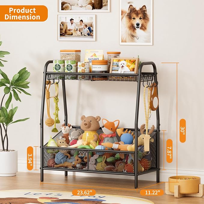 Lomivra Full Metal Dog Toy Basket, 23.6"x11.2"x7.9" Large Dogs Toy Bin with Storage Organizer, Chew-Resistant Toy Box for Dog Stuff Accessories, Pet Toy Storage Holder for Cat Dogs Essential Supplies