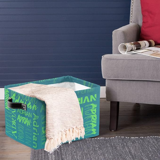 Personalized Storage Bins with Name Custom Kids Storage Basket Cubes Organizer with Handles for Organizing Boys and Girls Toys Shelf Closet Nursery Baskets Boxes, 1 Pack