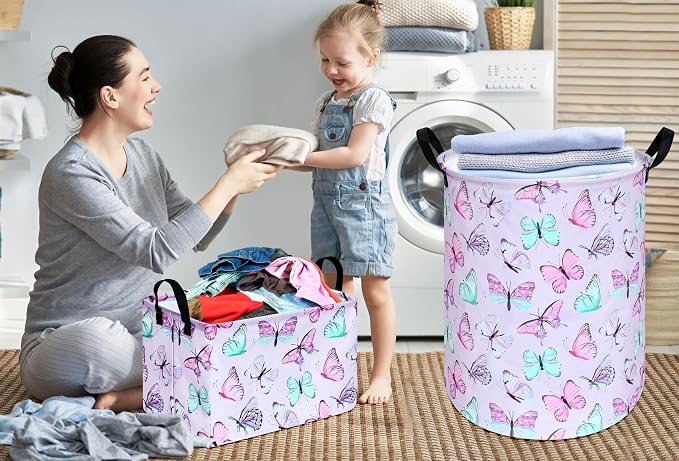 Kid Clothes Storage Basket Gift Shelf Basket Toy Storage Bin, Nursery Basket Organizer Box for Children With Handles for Room Deco (Butterfly)