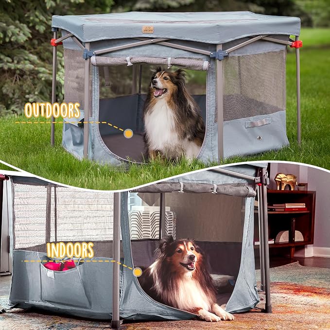 Zora Portable Pet Playpen, Foldable Dog Playpens for Indoor and Outdoor Exercise, Pop Up Pet Fence with Carrying Case for Dogs/Puppies, Light Gray, 49" x 42" x 28"