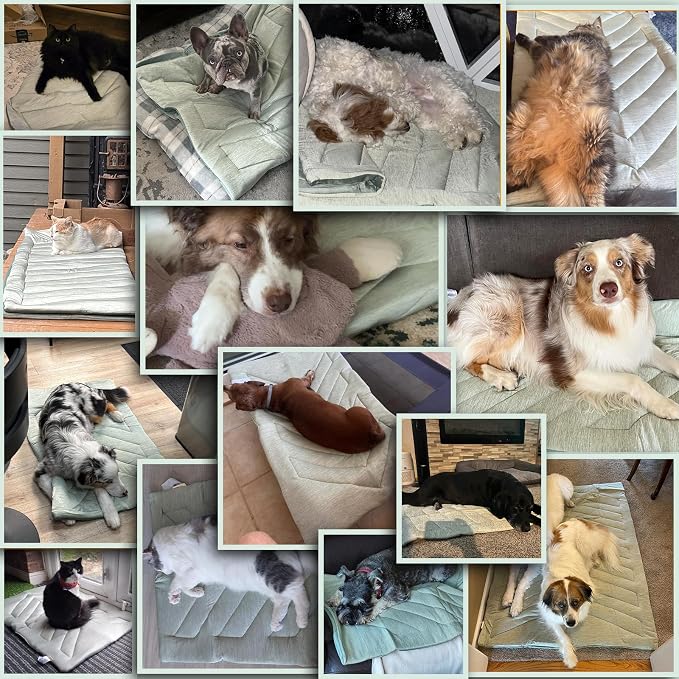 Cooling Mat for Dogs, 150x102cm No Gel Dog Cooling Mat, Cool Fabric Top & Velvet Back Giant Dog Blanket, Washable, Pet Cooling Mat for Dog & Cats, Summer Relief for Indoor Outdoor Crate Kennel