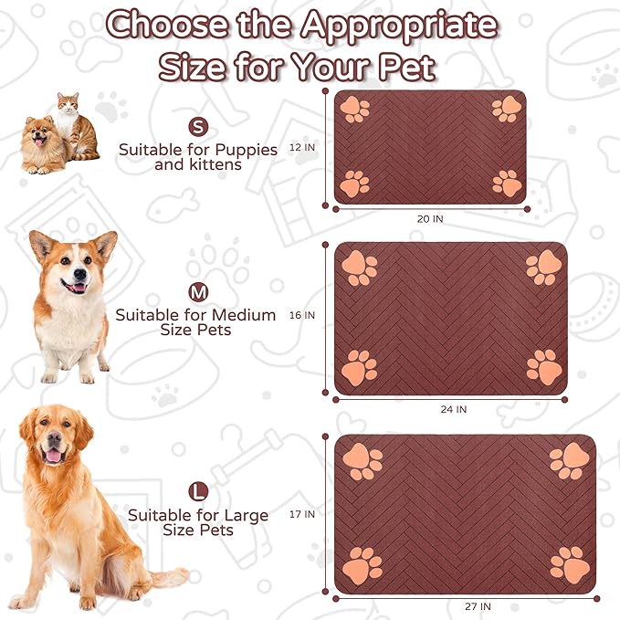 Pet Feeding Mat-Absorbent Dog Feeding Mat for Food and Water Bowl,No Stains Pet Placemat,Quick Drying Water Dispenser Mat for Dog and Cat,Easy to Clean Dog Accessories(S,Dark Brown)