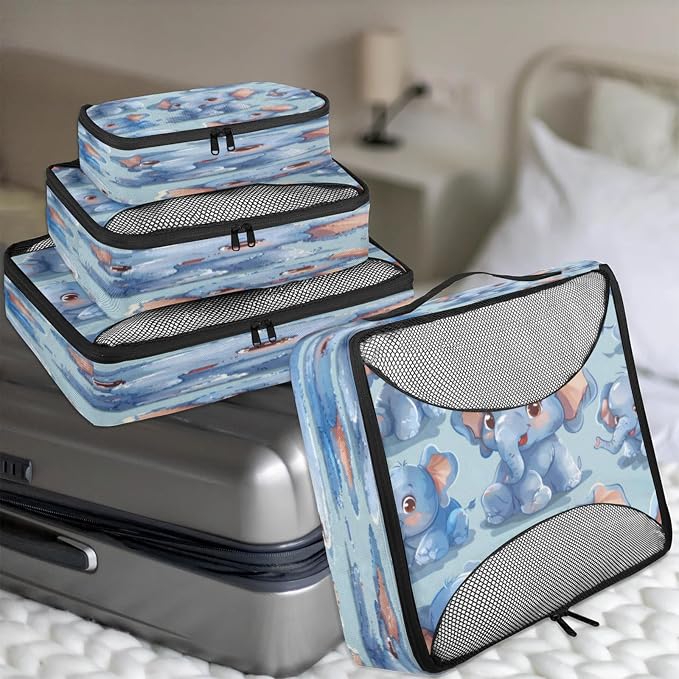 Packing Cubes for Travel, Elephant Travel Luggage Packing Organizers for Women Men, Large Custom Toiletries Bag for Cosmetics Toiletries, Wild Elephant