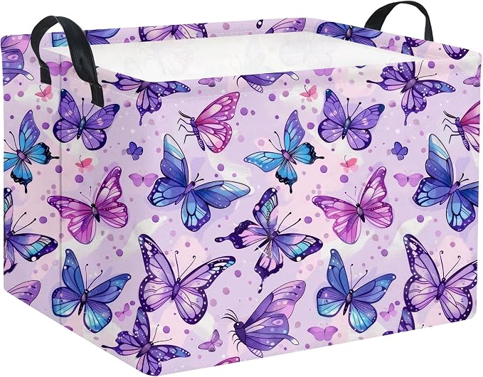 Rectangular Butterfly Basket Baby Storage Basket Storage Bin Organizer Box Room Decor(Purple Butterfly)