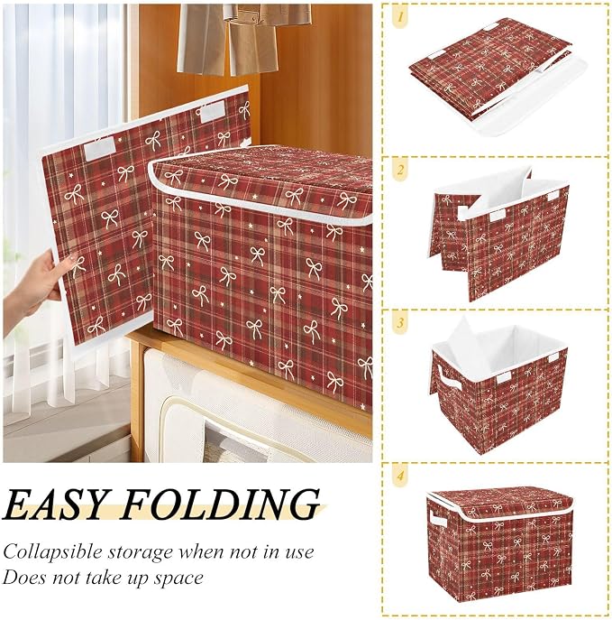 Christmas Fabric Storage Bins with Lid Foldable Cube Storage Boxes Baskets | Decorative Storage Boxes, 300D Oxford Cloth, Hollow Board Frame, Flip Top Velcro Lid, 16.5x12.6x11.8 inch, Collapsible Design