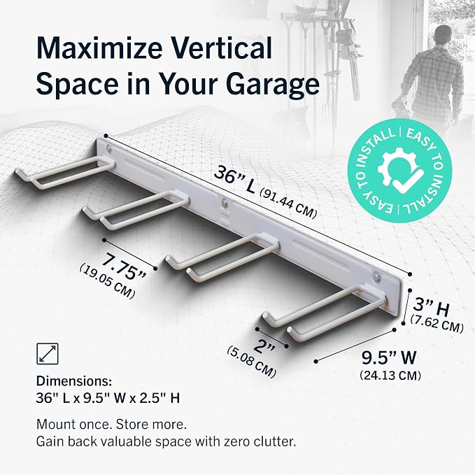 StoreYourBoard Garage Tool Organizer, 72 in, Holds 500 lb, 2 Pack | Garden Tool Rack Wall Mount, Garden Tool Organizer, Shovel Wall Mount, Rubber Coated Hooks