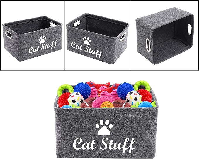 Cat Apparel & Accessories/Cat Toys/Pet Supplies Storage Basket/Bin with Handles, Collapsible & Convenient Storage Solution for Office, Bedroom, Closet, Toys, Laundry(Grey)