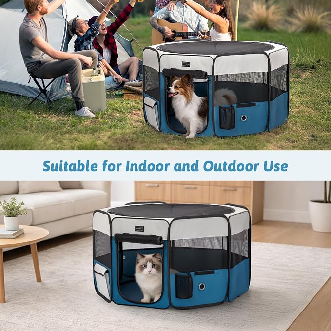 PETSFIT Portable Dog Playpen 29", Removable Waterproof Mat, Zippered Roof | 3-Second Setup, Collapsible Storage, RV Camping Travel, Indoor Outdoor Use, Small Dogs and Cats, 29.5"L x 29.5"W x 16.5"H