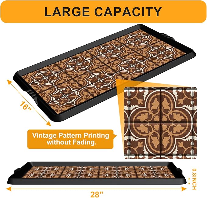 BEHERO Boot Tray Shoe Mat Decorative Patterned, Rubber Boot Matt Tray Indoor and Outdoor Use, 16" x27.5" Shoe Cleaning Mat Non-Slip, Shoe Storage Waterproof with Artistic Prints for Entryway(Brown)