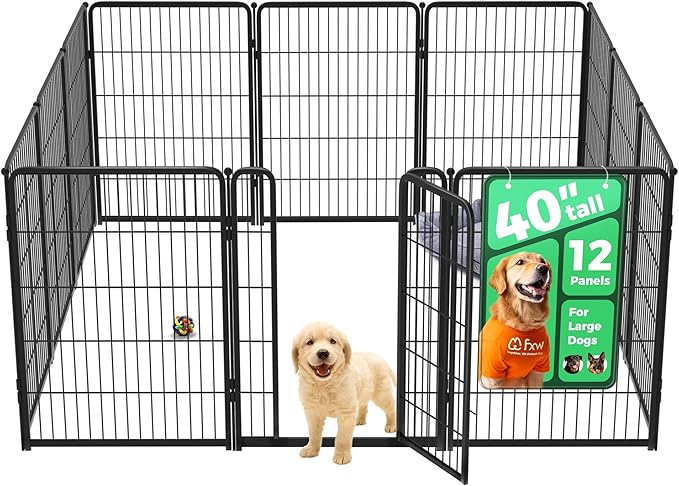 FXW Homeplus Indoor Dog Playpen, 40" H, 12 Panels, for Medium & Large Dogs | Stress-free play, Heavy-duty, Semi-open design, Easy setup, Threshold-free gate, Expandable, Patented