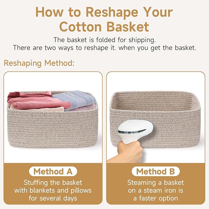 3 Pack Small Storage Baskets for Organizing, 11.8×7.8×5.1", Sky Blue | Woven Baskets for shelves, Cotton Rope Basket for Gifts Empty, Closet Organizer Bins with Handles, Cube Decorative Box