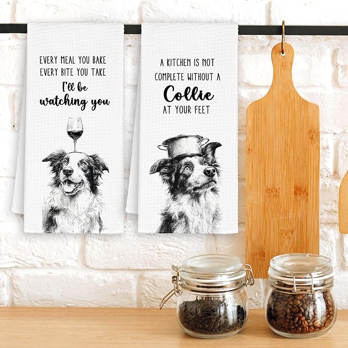 Funny Dog Border Collie Kitchen Towels Set of 2,Cute Dish Towel Gifts for Dog Lovers Christmas,Every Meal You Bake Hand Towels Decor for Bathroom, Rustic Tea Bar Towel for Dining Room 16x24in
