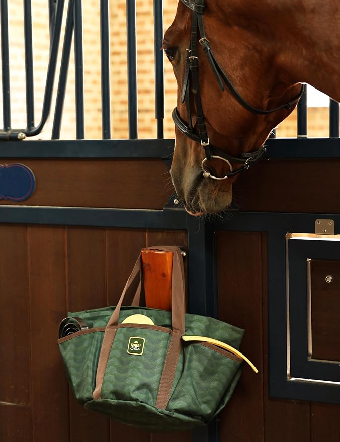 Horse Grooming Tote Bag, Waterproof Grooming Organizer with Multiple Pockets for Brushes & Tools, Stable & Show Use Green