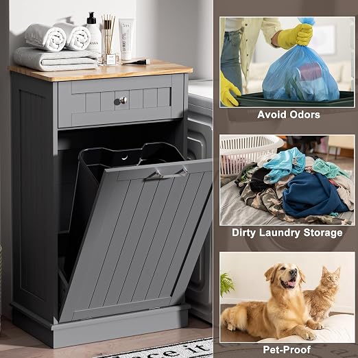 Spurgehom Trash Can Cabinet 13 Gallon, Garbage Cabinet with Drawer