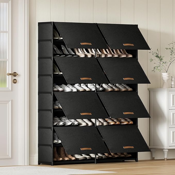 2 by 9 Tier Shoe Cabinet, 54-Pair Storage for Closet,Black | Max Capacity for Large Families, Remove Layer for Boots, Split into 2 Units, Door Blocks Dust & Pets
