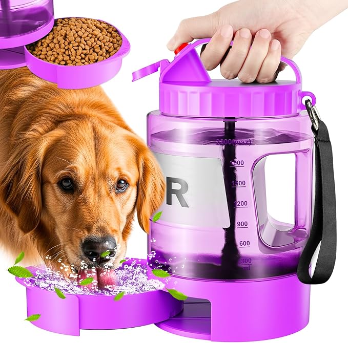 Dog Water Bottle Portable - 77 oz Dog Water Bottle with Bowl Leak Proof, 2 in 1 Pet Travel Cup Suitable Outdoor, Camping, Walking, Beach, Hunting, Large Pet Gear for Dog Lovers （Purple）
