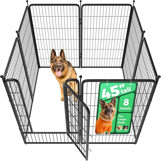 FXW Rollick Dog Playpen, Indoor, Yard & RV Camping, 45" H, 8 Panels | Easy setup, Heavy-duty, DIY layouts, for Large Dogs, Patented