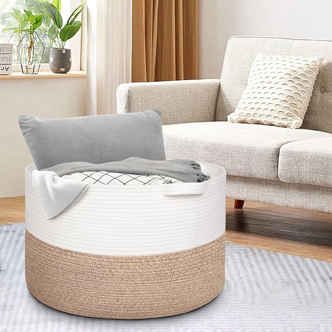 MEGASKET 115L Super Large Blanket Basket, 23.6"x15.7" Oversized Cotton Rope Woven Basket for Toys, Towels, Shoes, Laundry, XXXL Jumbo Storage Bin for Blankets for Living Room, Toy Organizer, Brown