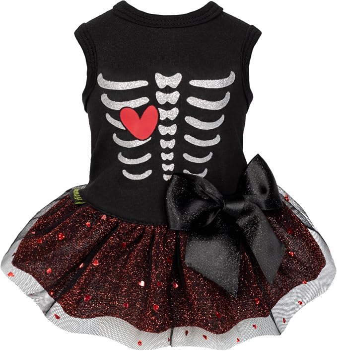 Fitwarm Halloween Skeleton Dog Dress, Funny Dog Halloween Costumes, Doggy Clothes for Small Dogs Girl, Pet Apparel, Black, Red, White, Small