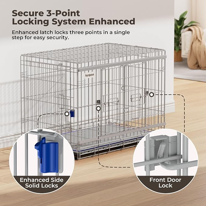 36 Inch Collapsible Dog Crate for Medium Dogs Heavy Duty Dog Kennel | Sliding Door, Double Door, with Soft Mat, Leak-Proof Tray, Easy Foldable & Assembly