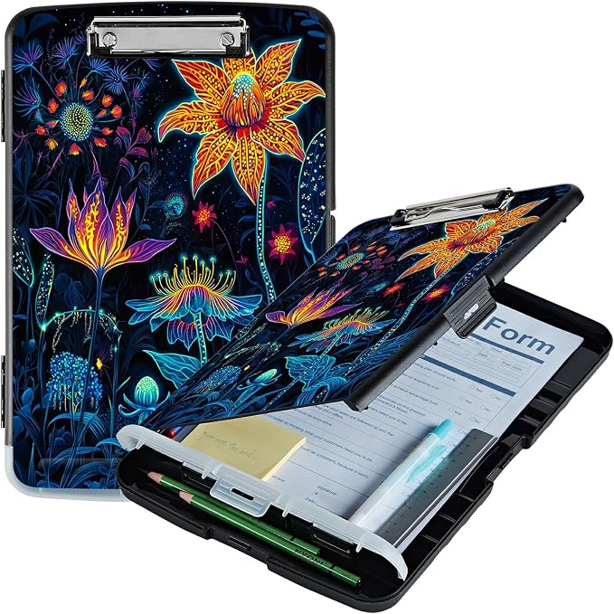Artistic Orange Blossom A4 Clipboard with Storage Pen Holder, Clipboards Organizer Nursing Clipboard Foldable File Folder Plastic Clipboard Folio Clip Board for Office Students Classroom