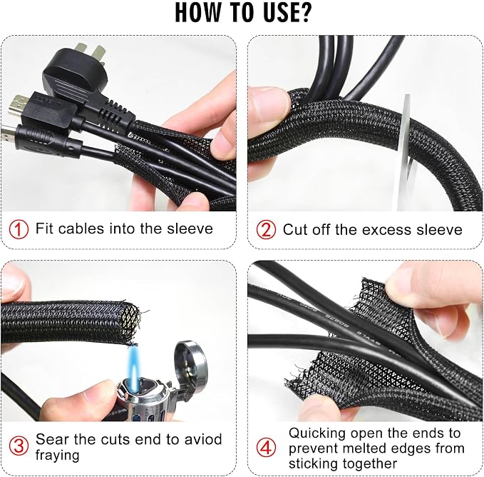 25ft -3/8 inch Cord Protector Cable Sleeve Split Wire Loom Tubing for Power Cord Audio USB Cable, Cord Sleeve Cable Management for TV Computer, Cord Protectors from Pets Chewing,Black