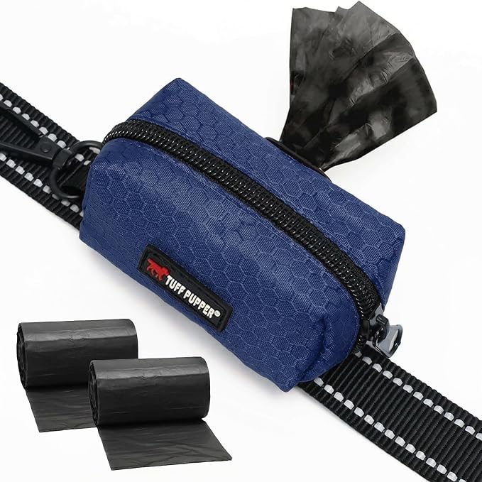 Tuff Pupper Dog Poop Bag Holder | Works with Any Dog Leash | Zippered Waste Bag Dispenser | Waterproof with Rust-Proof Clip | Convenient Lightweight Design | Includes 2 Rolls of Leak-Proof Bags